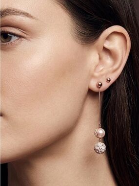 Fifth Avenue Pearl and Rhinestone Dangly Earrings